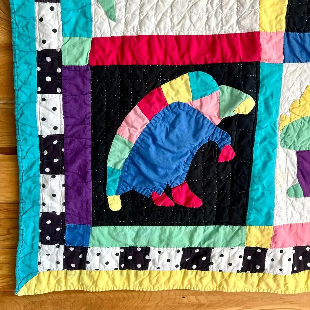 Vintage Dinosaur Baby Quilt Blanket Cotton Patchwork Nursery Wall Hanging 46x34